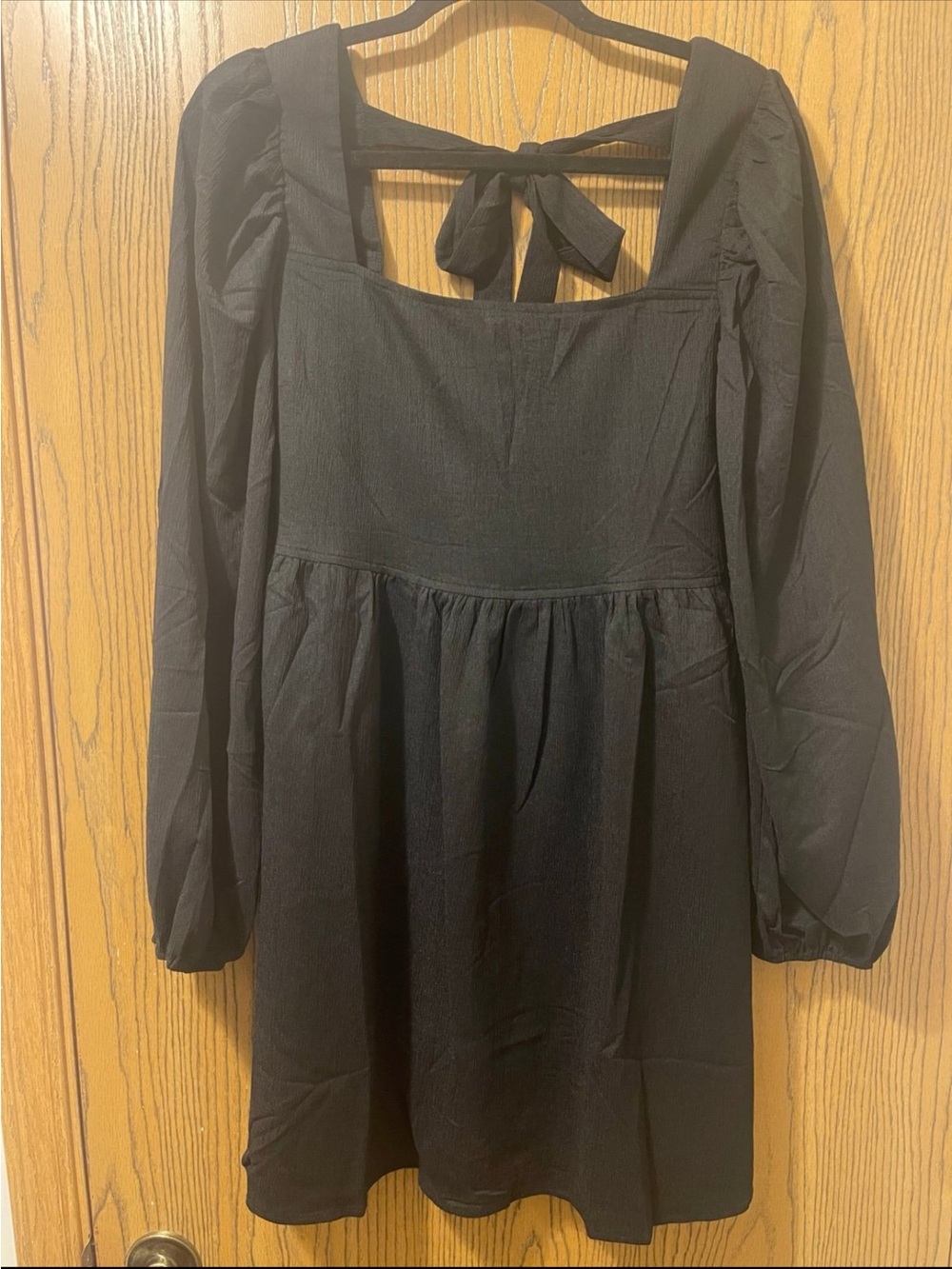 Promesa Black Long-Sleeve Square-Neck Tie-Back Mini Dress